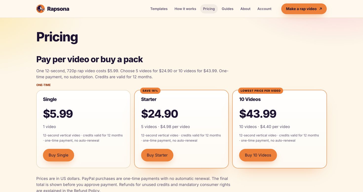 One-time video packs